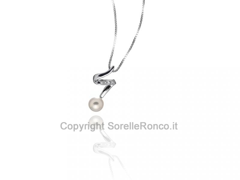 COLLANA IN ORO DIAMANTI E PERLA Ø 7 MM